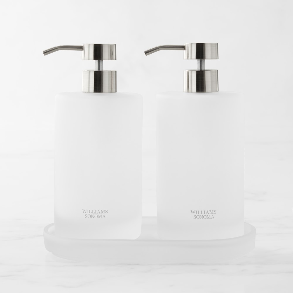 Hold Everything Frosted Glass Soap & Lotion Dispenser, 16oz. - Frosted, Set of 2 with Caddy