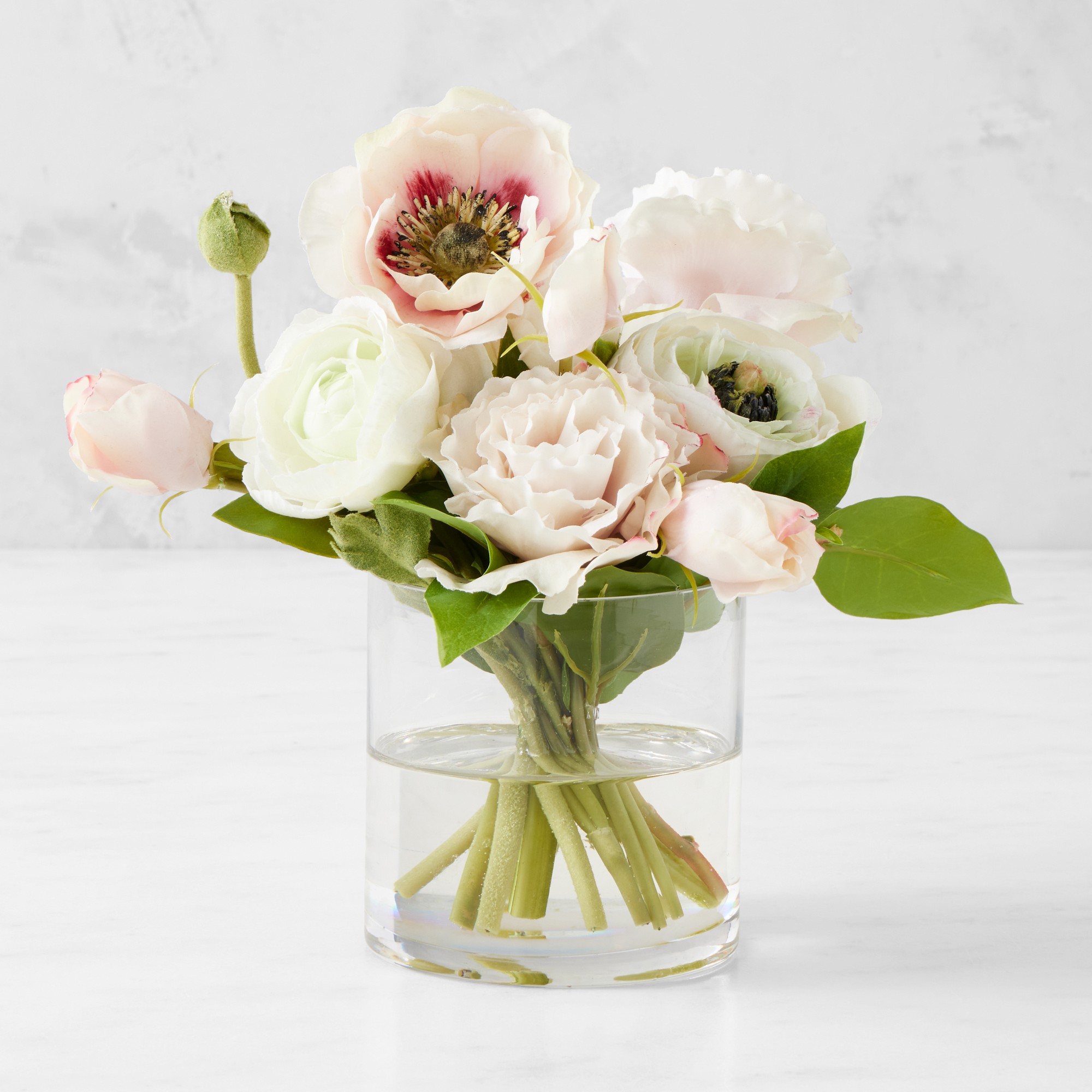 Famille Rose Faux Mini Floral Arrangement in Glass Vase Simolary simolary.com