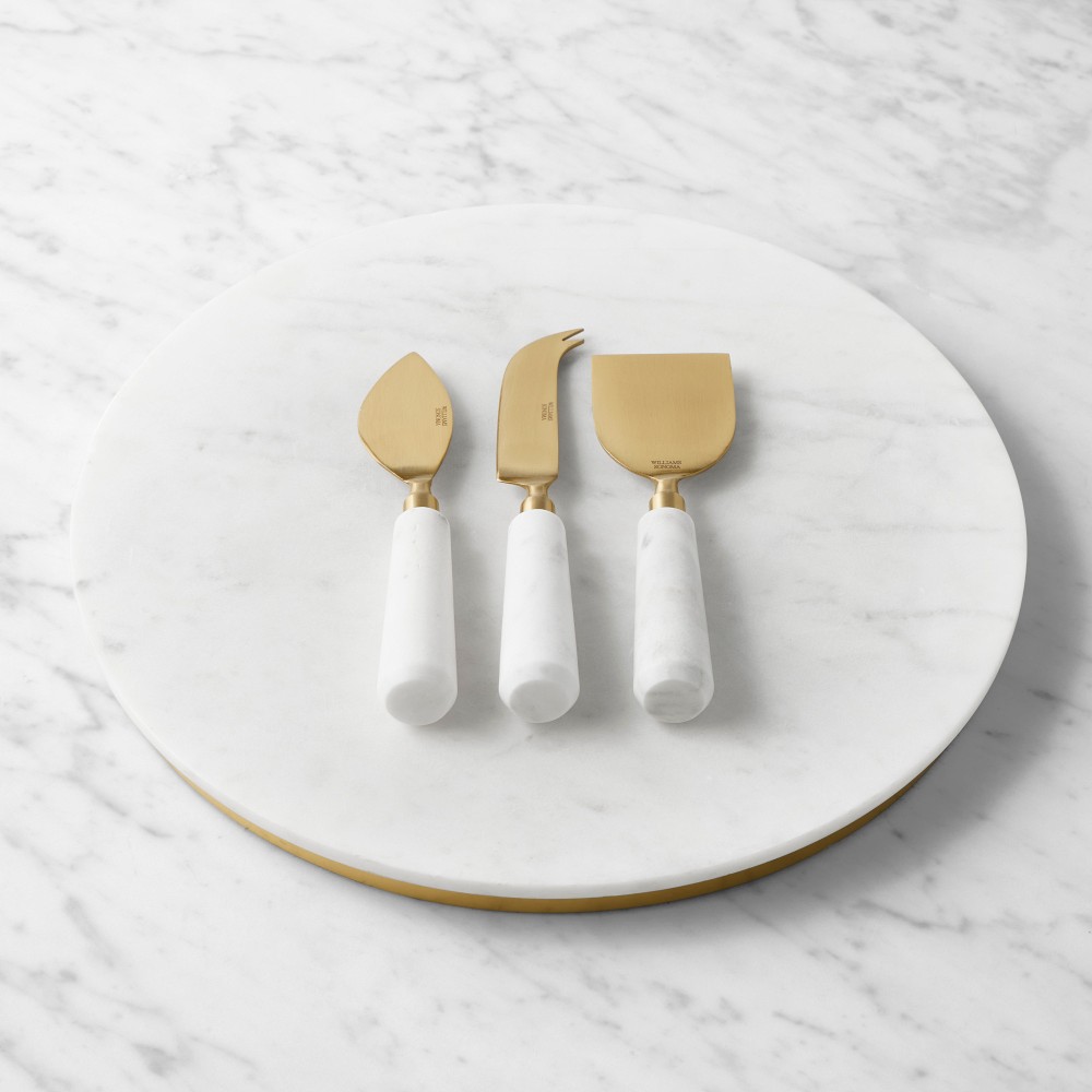 Marble and Brass Round Board with Cheese Knives