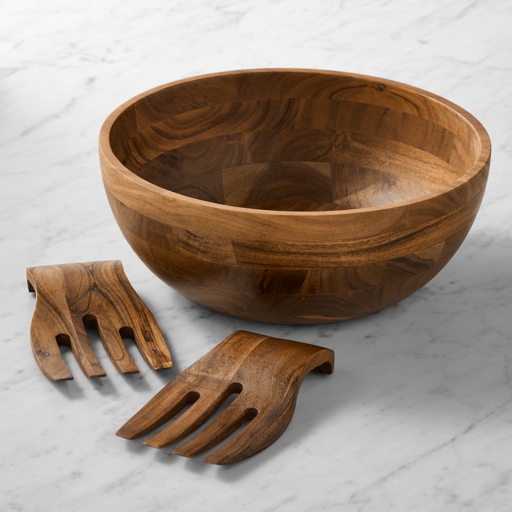 Acacia Salad Bowl and Salad Hands - Large Bowl