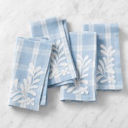 Embroidered Gingham Napkins, Set of 4