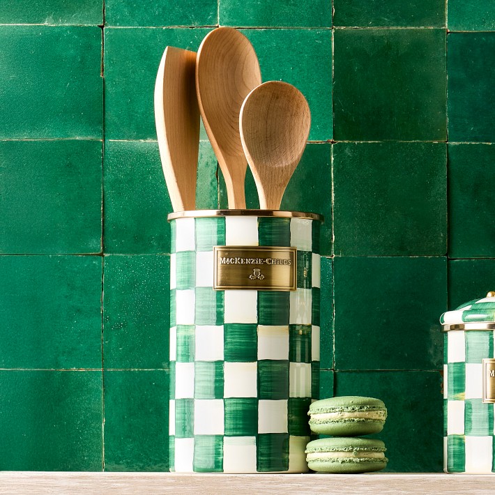 MacKenzie-Childs Emerald Check Utensil Holder | Williams Sonoma