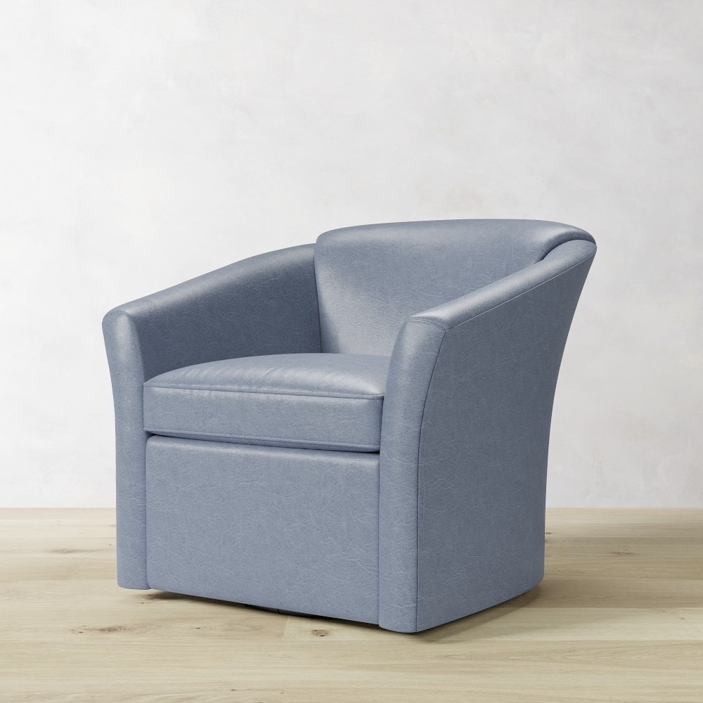 Blue upholstered armchair front view