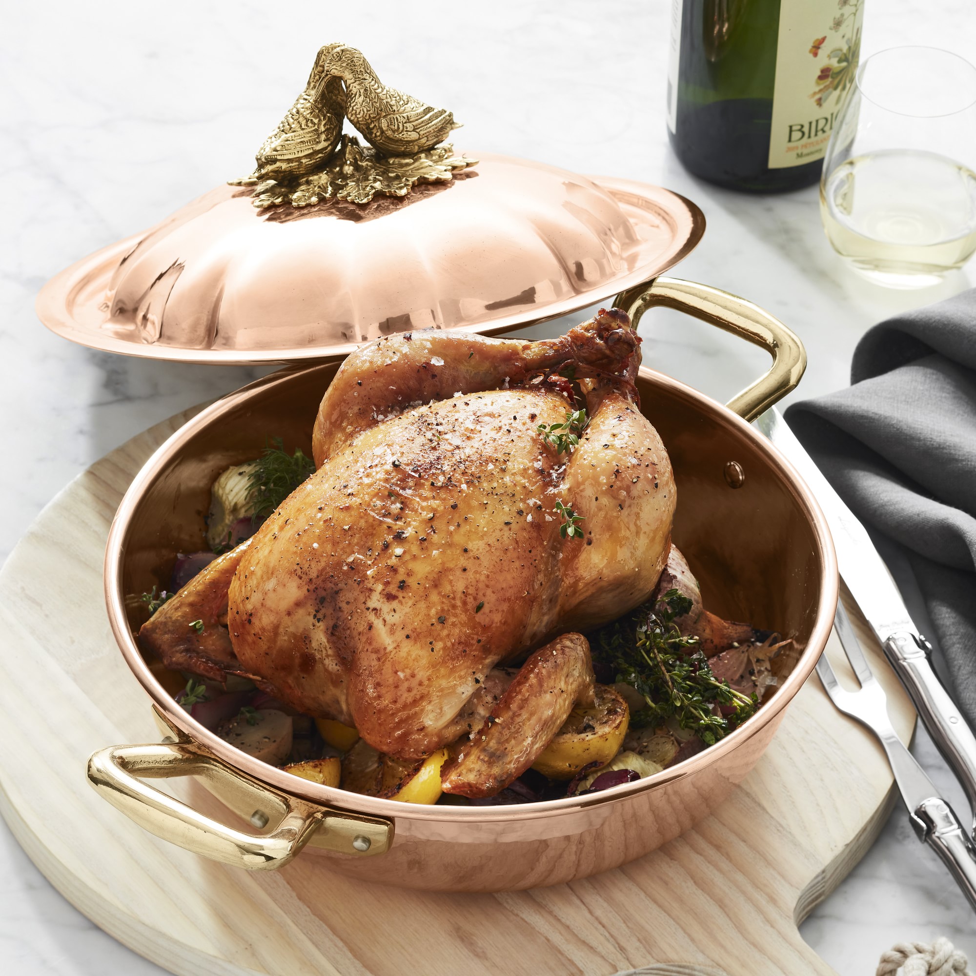 Ruffoni Historia Hammered Copper Braiser with Lovebirds Knob, 4-Qt. Sansujyuku sansujyuku.com