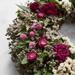 Peony Blooms Live Wreath, 20"