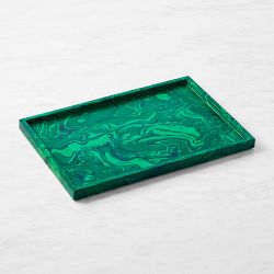 OPEN BOX: Faux Malachite Tray, 12" X 18"
