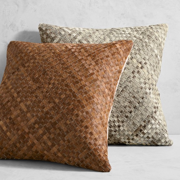 Woven Leather Hide Pillow Cover
