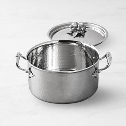 Ruffoni Opus Prima Hammered Stainless-Steel Stock Pot with Garlic Knob, 6-Qt.