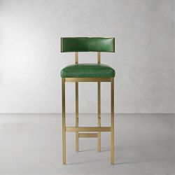 OPEN BOX: Emma Counter Stool, Standard, Milano Distressed Leather, Green, Antique Brass