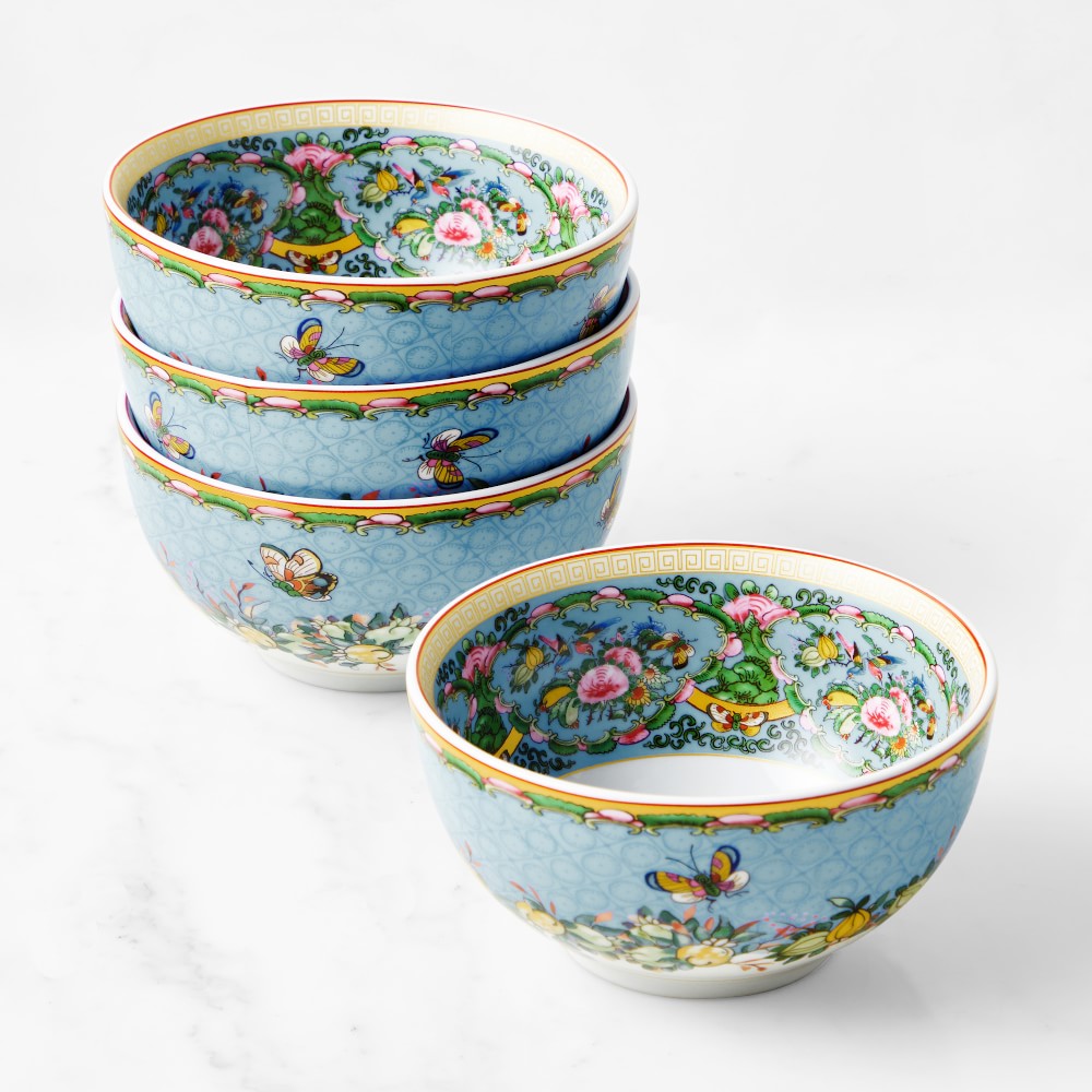 Famille Rose Cereal Bowls - Set of 4, Blue