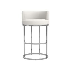 OPEN BOX: Verona Swivel Bar Stool, Performance Slub Weave, White, Polished Nickel