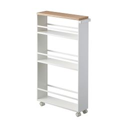 Yamazaki Home Slim Rolling Storage Cart with Handle, White