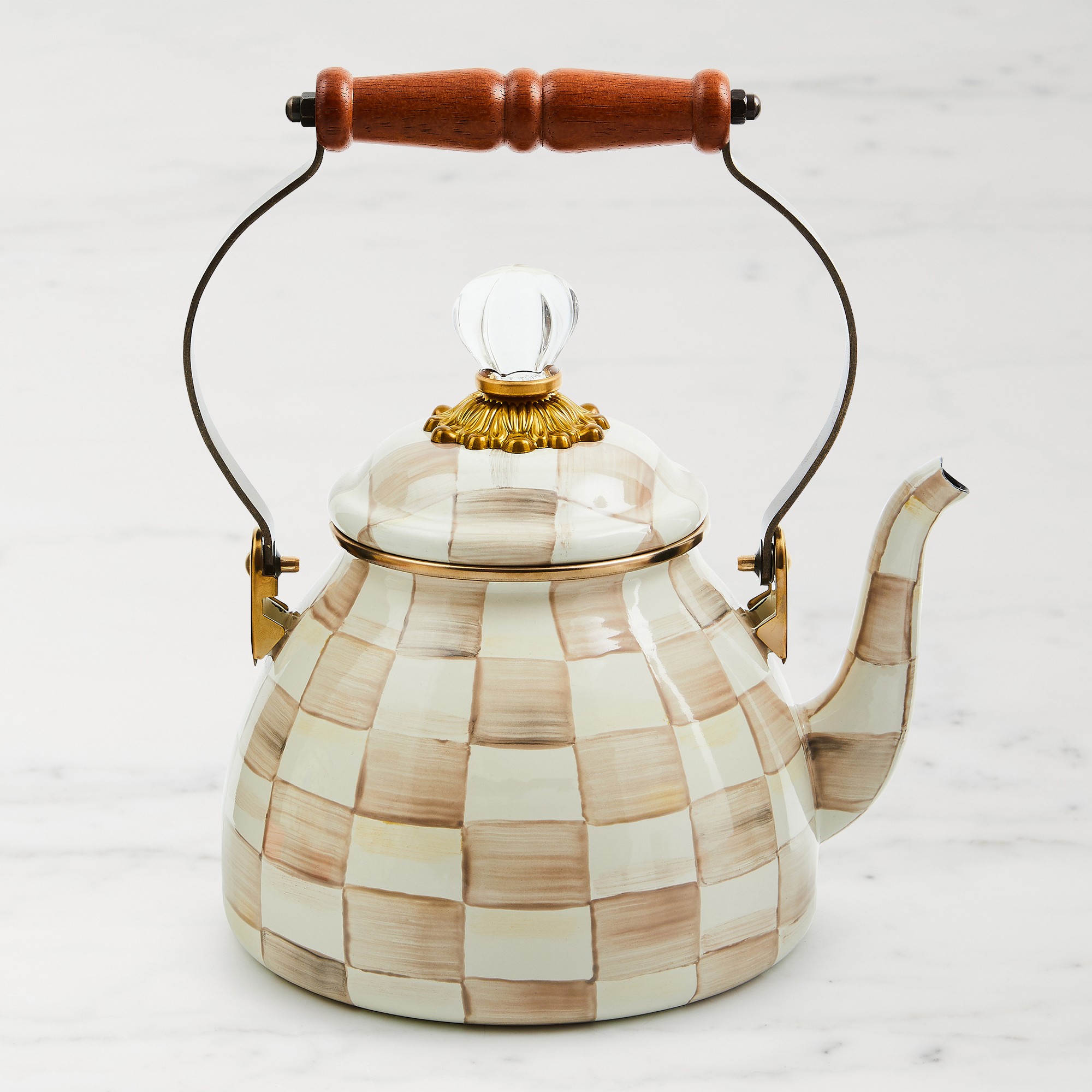 MacKenzie-Childs Mocha Check Tea Kettle Simolary simolary.com