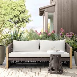 Pasadena Outdoor Teak and Brown Rope Sofa (76")