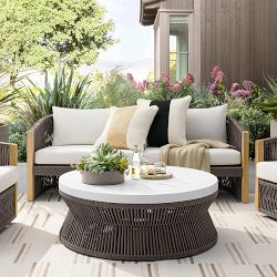 Pasadena Outdoor Teak and Brown Rope Sofa (76")