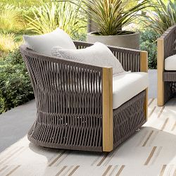 Pasadena Outdoor Teak and Brown Rope Swivel Chair