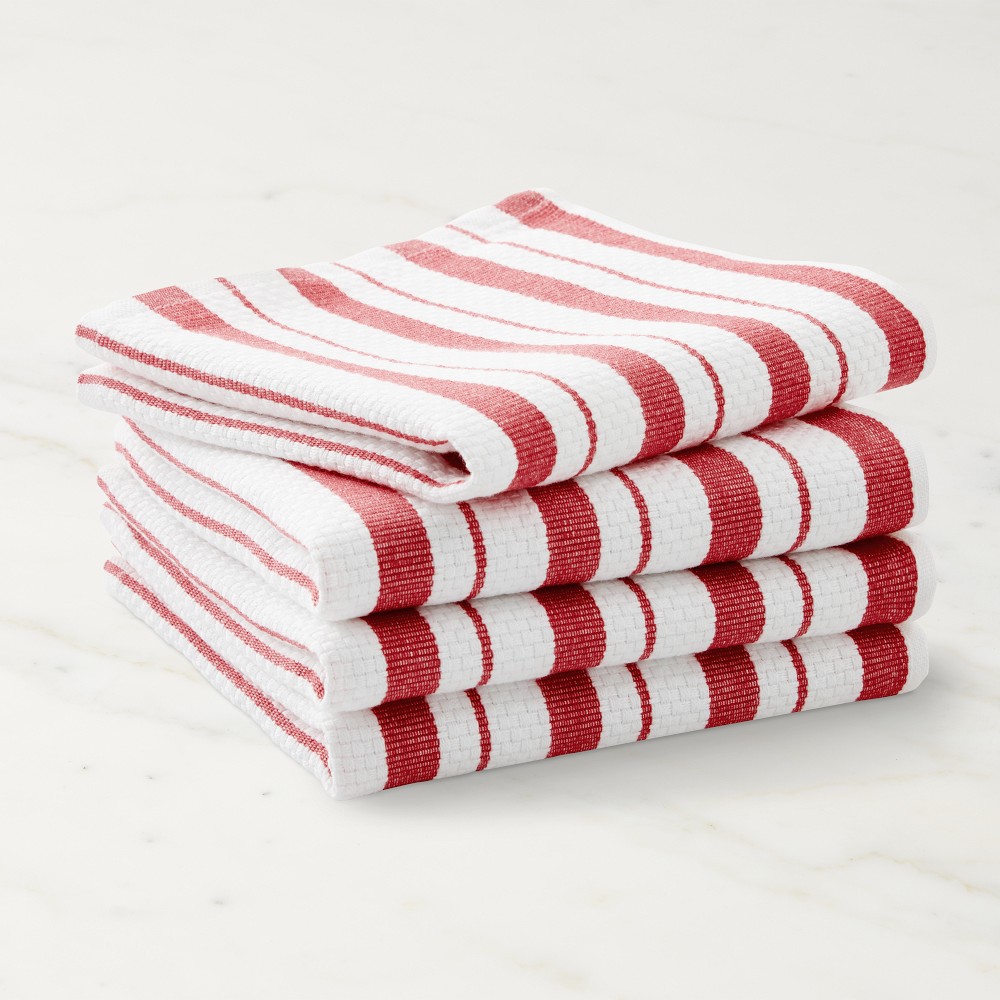 Williams Sonoma Classic Striped Dishcloths - Set of 4, Claret Red