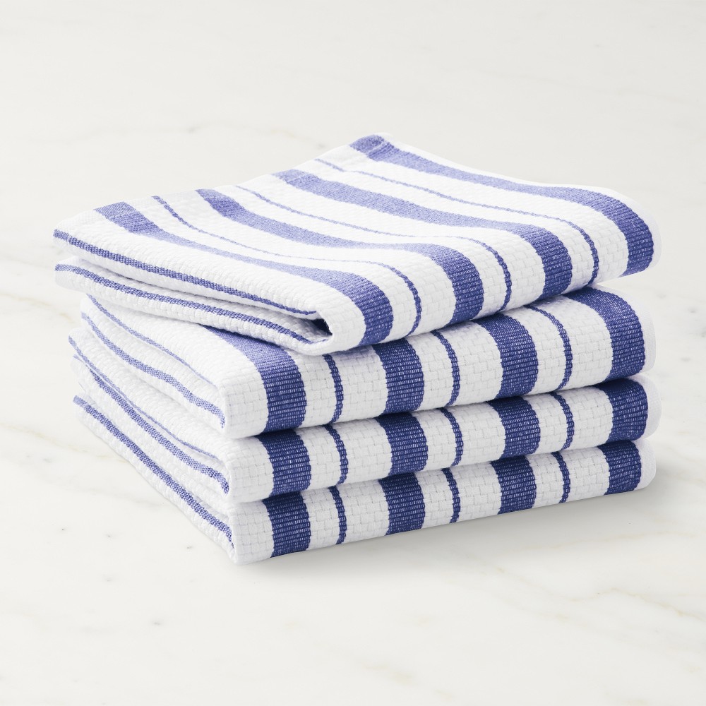 Williams Sonoma Classic Striped Dishcloths - Set of 4, Bright Blue