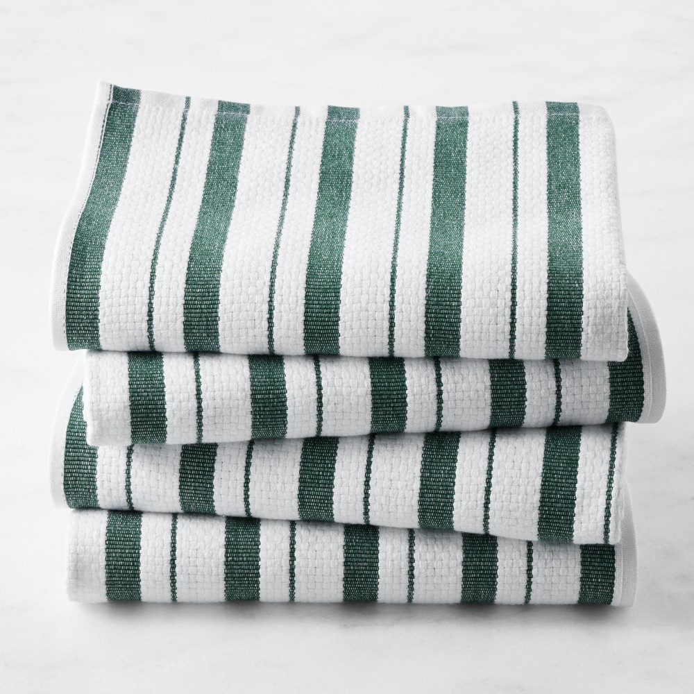 Williams Sonoma Classic Stripe Towels - Set of 4, Dark Green
