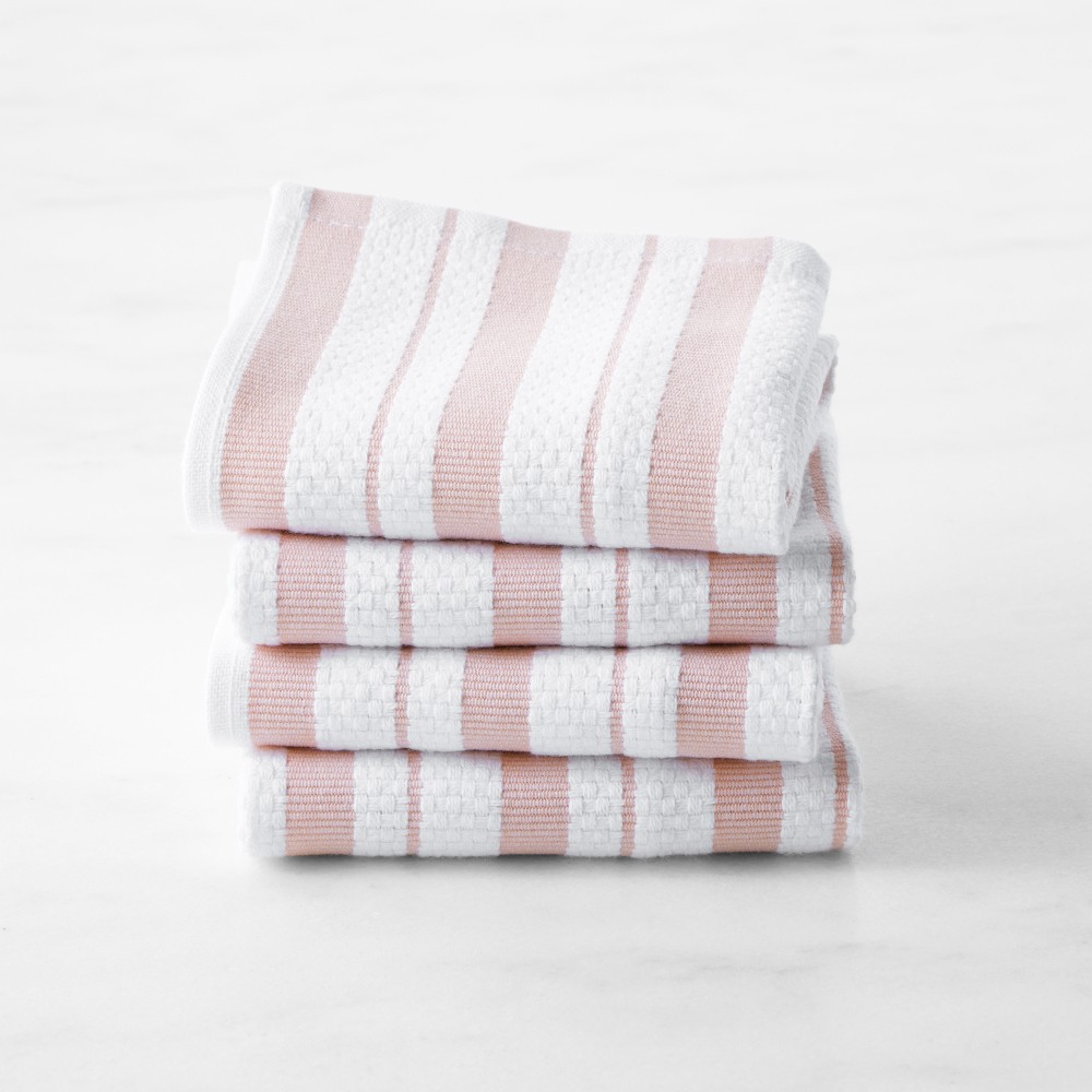 Williams Sonoma Classic Striped Dishcloths - Set of 4, Dusty Rose