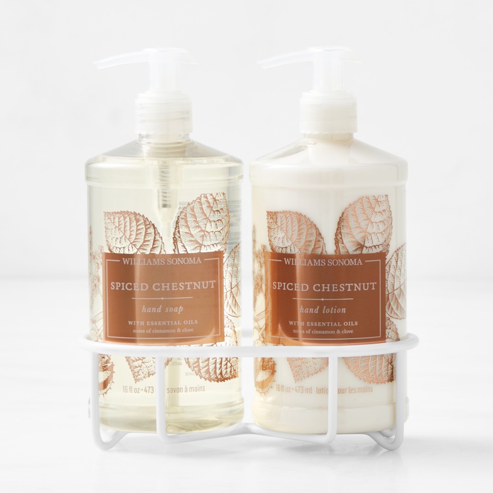 Williams Sonoma Spiced Chestnut Hand Soap & Lotion 3-Piece Set - Classic, Matte White
