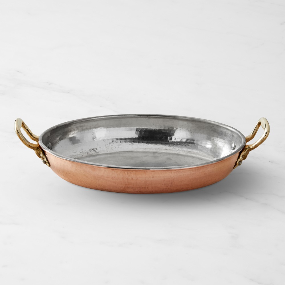 Ruffoni Historia Hammered Copper Oval Gratin with Acorn Handles - 3 1/2-Qt.
