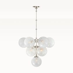 Cristol Tiered Chandelier, Polished Nickel, White Strie Glass