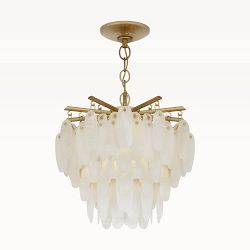 Cora Semi-Flush Mount Chandelier, Alabaster, Antique-Burnished Brass, Medium