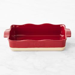 Emile Henry French Ceramic Ruffle Rectangular Baker, Medium, Burgundy