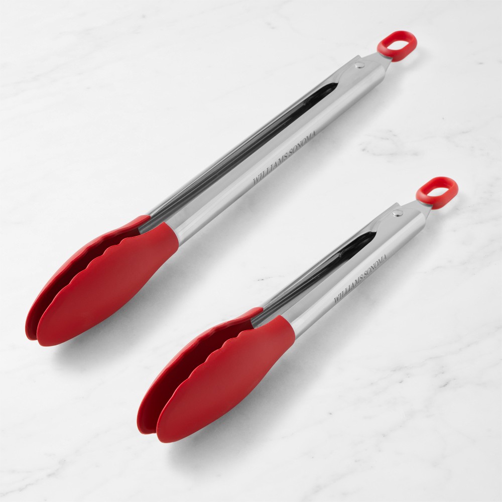 Williams Sonoma Stainless-Steel Silicone Locking Tongs - Red