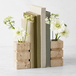 Bud Vase Book Ends, Set of 2, Travertine