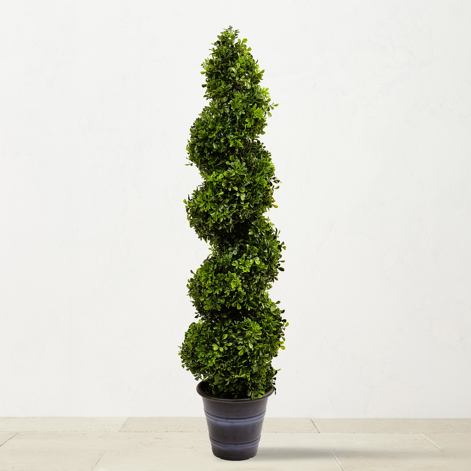 Faux Boxwood Spiral Indoor/Outdoor Topiary with Planter, 4′ Simolary simolary.com
