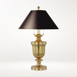 Classical Urn Form Table Lamp, Antique-Burnished Brass, Black Shade, Medium