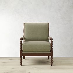 OPEN BOX:Spindle Chair, Standard, Performance Recycled Plush Weave, Sage, Nutmeg
