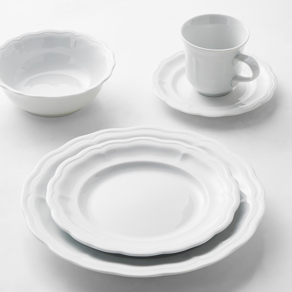 Service for 12 – Pillivuyt Queen Anne Porcelain Dinnerware Set