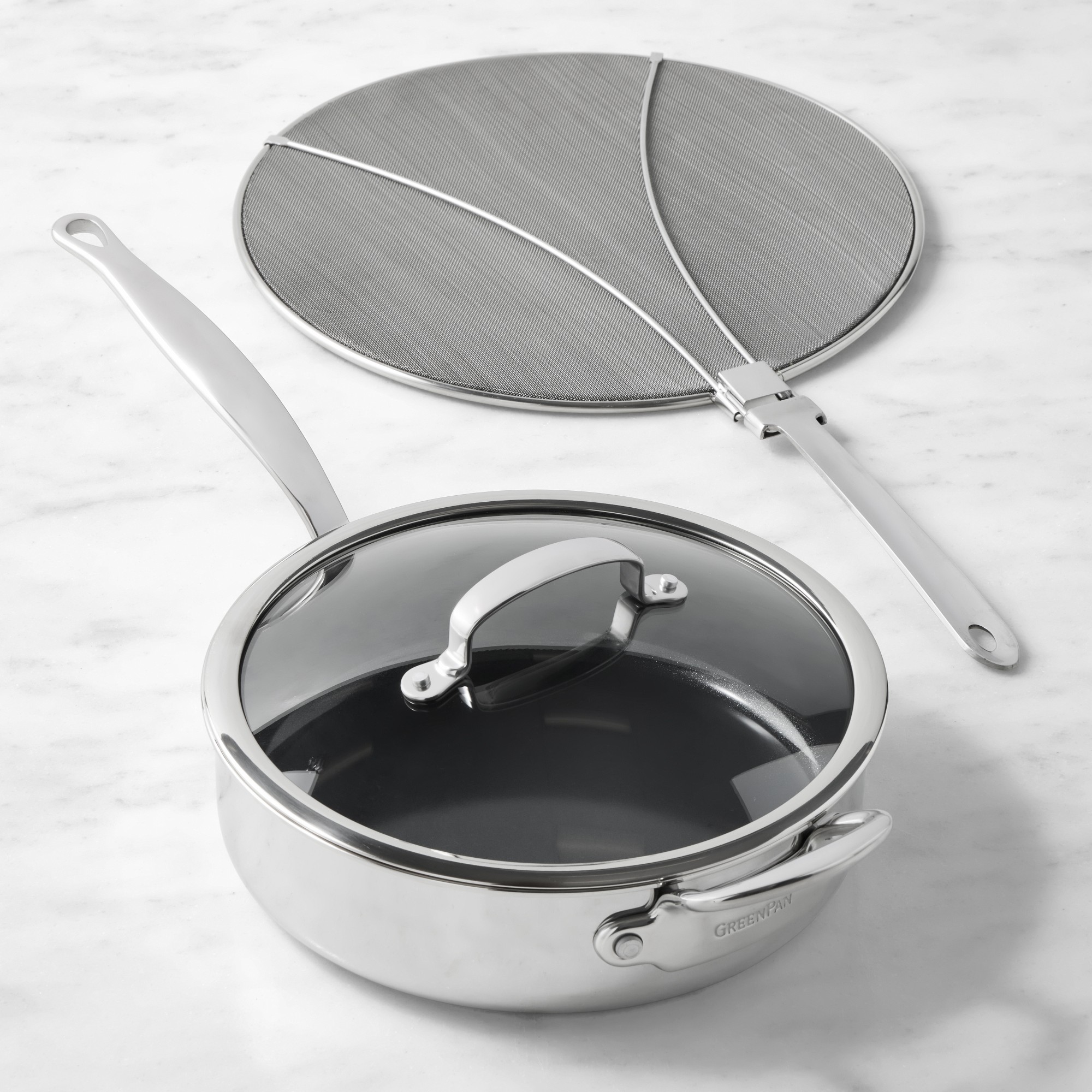 GreenPan Premiere Max Stainless-Steel Ceramic Nonstick 4-Qt. Sauté Pan with Splatter Screen Simolary simolary.com 5