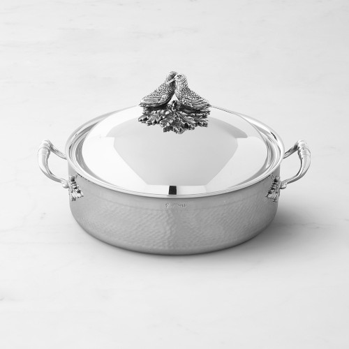 Ruffoni Opus Prima Hammered Stainless- Steel Braiser with Lovebirds Knob, 7-Qt. Simolary simolary.com