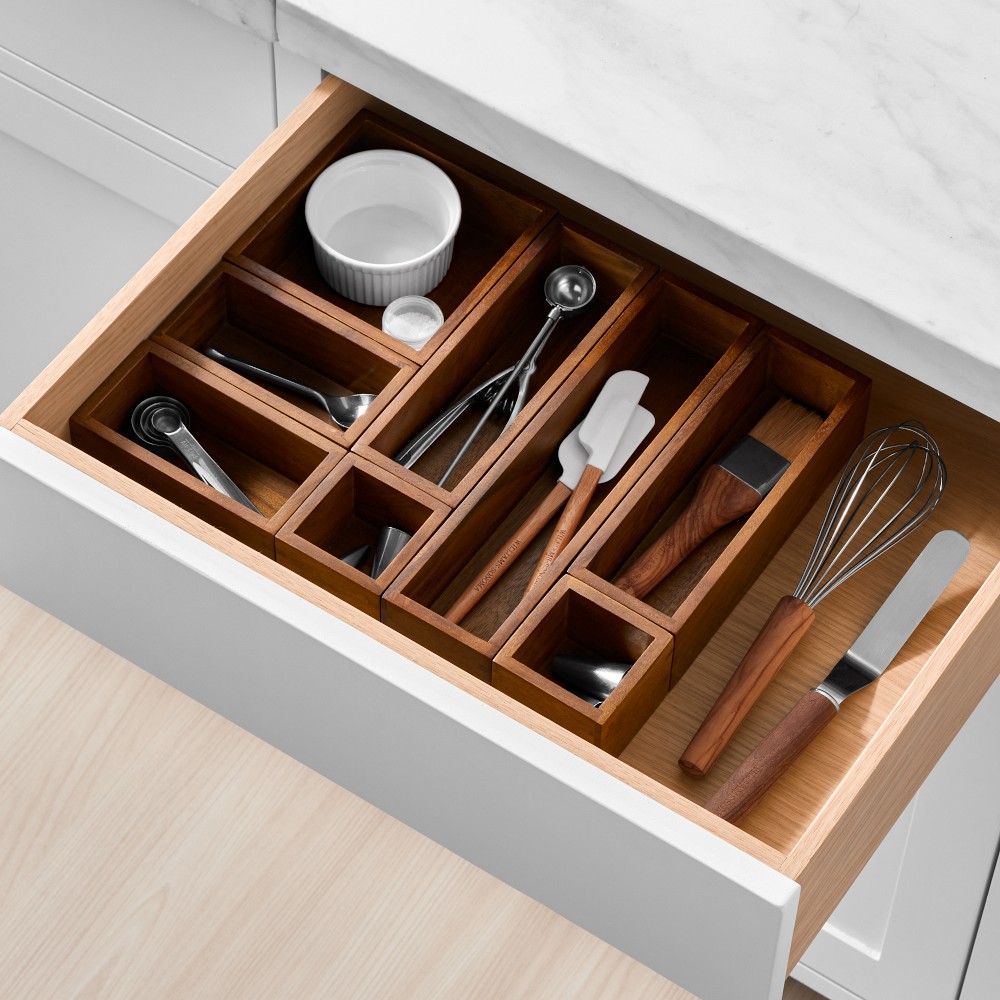 Hold Everything In-Drawer Modular Bins, Set of 8 - Set of 8, Walnut Finish