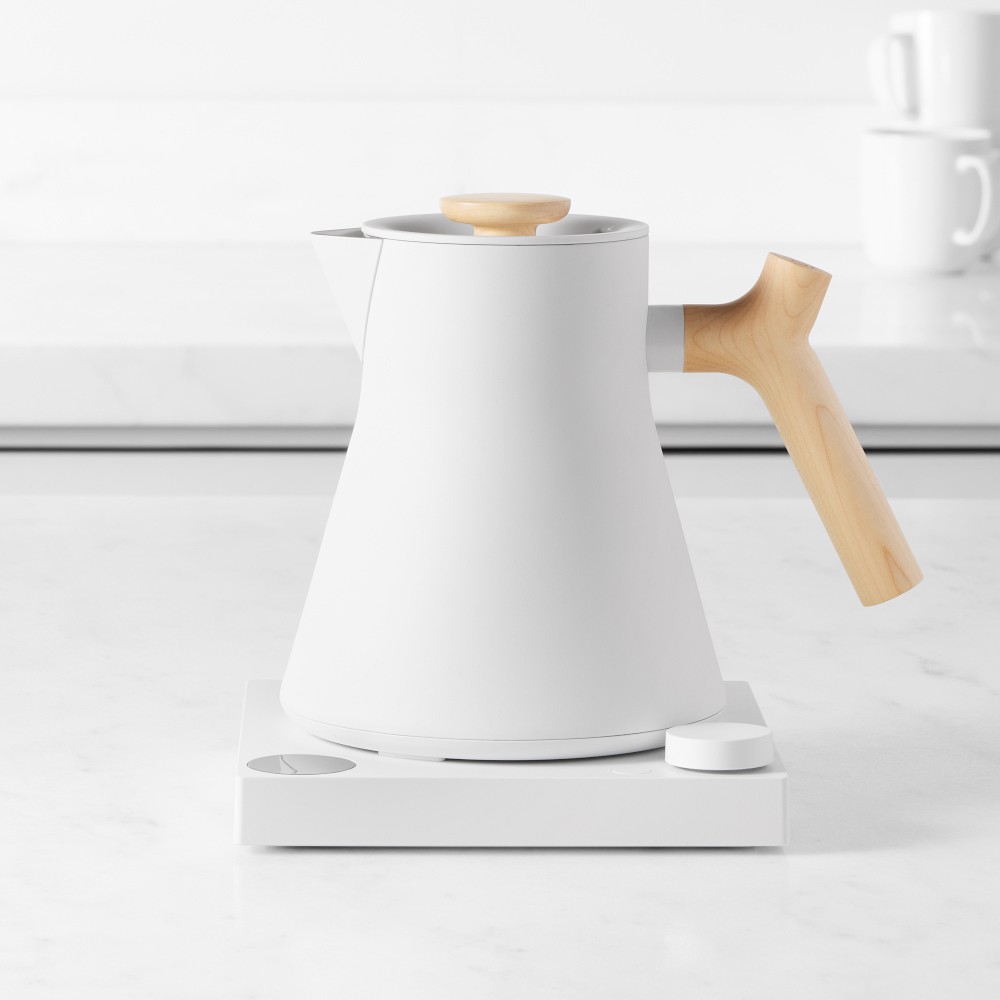 Fellow Corvo EKG Pro Electric Kettle - Matte White with Maple Wood Handle
