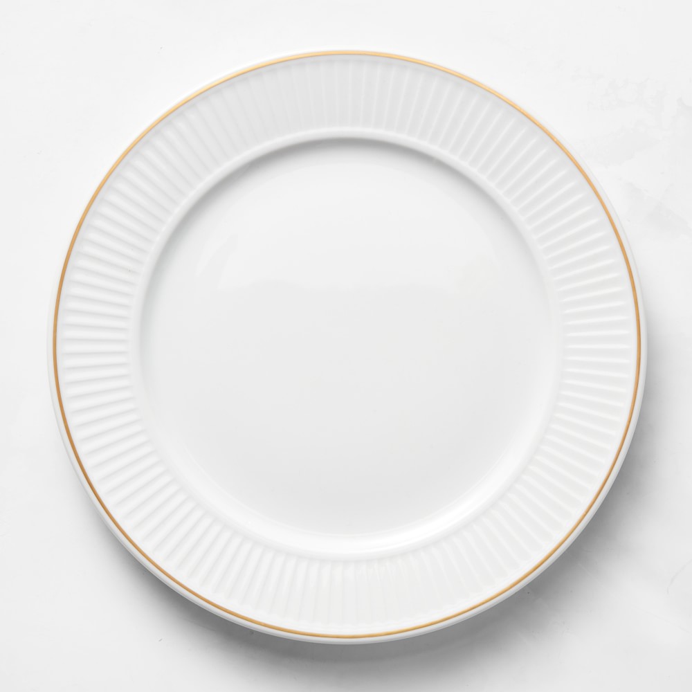 Pillivuyt Plisse Gold Porcelain Dinner Plates - Set of 4, Gold Rim