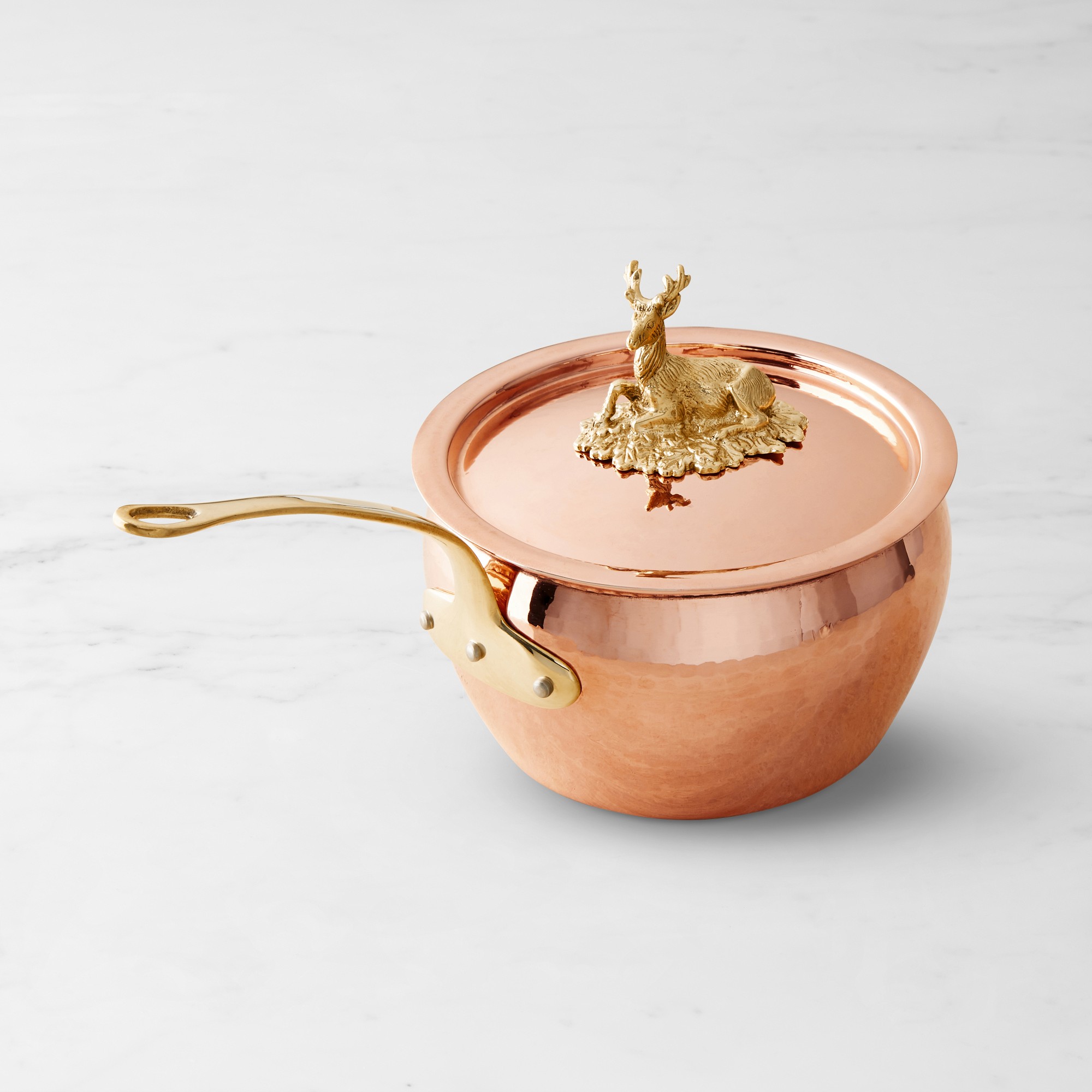 Ruffoni Historia Hammered Copper Saucepan with Stag Knob, 3-Qt. Simolary simolary.com
