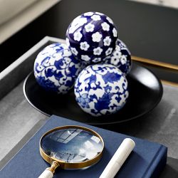 Blue and White Ceramic Orbs