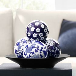 Blue and White Ceramic Orbs