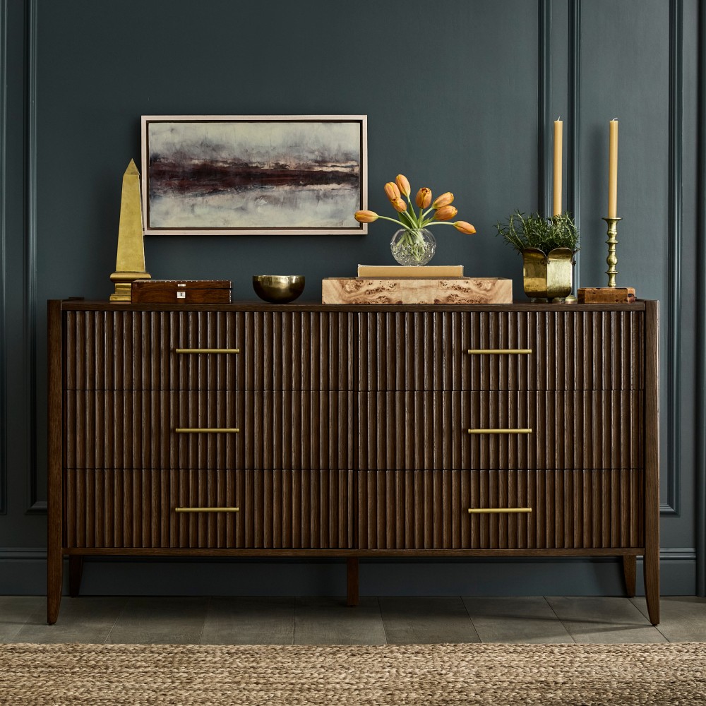 6 drawer modern dresser Garvee Fluted 56 Inch Drawers Curved Profile Natural Oak Wooden Organizer for Bedroom Living Hallway low VOC finishes to complement your clean and healthy home Lewis 6 Drawer Dresser, Ivory/Bone,