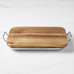 Williams Sonoma Stainless-Steel Grill Marinade Tray with Wood Lid