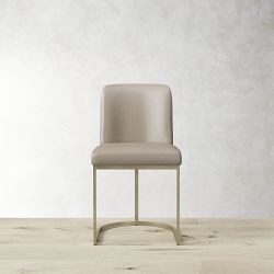 OPEN BOX:Bradley Curved Back Side Chair, Standard Cushion, Milano Leather Gray, Antique Brass