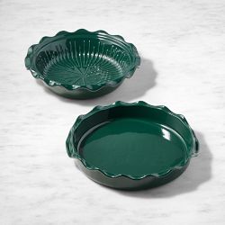 Emile Henry French Ceramic Bonjour Pie & Tart Dish Set, Cedar