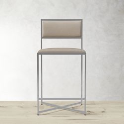 OPEN BOX: Dessau Counter Stool, Milano Leather, Grey, Polished Nickel