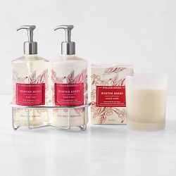 Williams Sonoma Winter Berry Hand Soap, Hand Lotion and Candle 4-Piece Set, Deluxe, Stainless