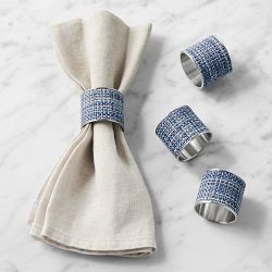 Chilewich Mini Basketweave Napkin Rings, Set of 4, Chambray